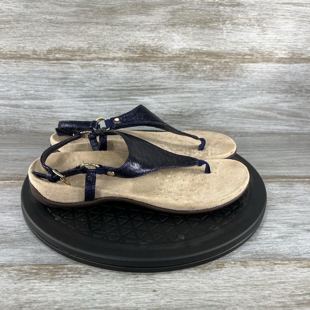 Vionic Woman's Kirra Metallic Navy T Strap Sandals Size 7 - Picture 3 of 8